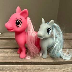 Vintage My Little Pony Pair – USA Pink Stamped & Glitter Blue Collectible Set